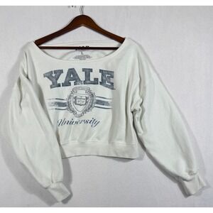 Yale University Cropped Sweatshirt White Large Ivy League Collegiate Pullover
